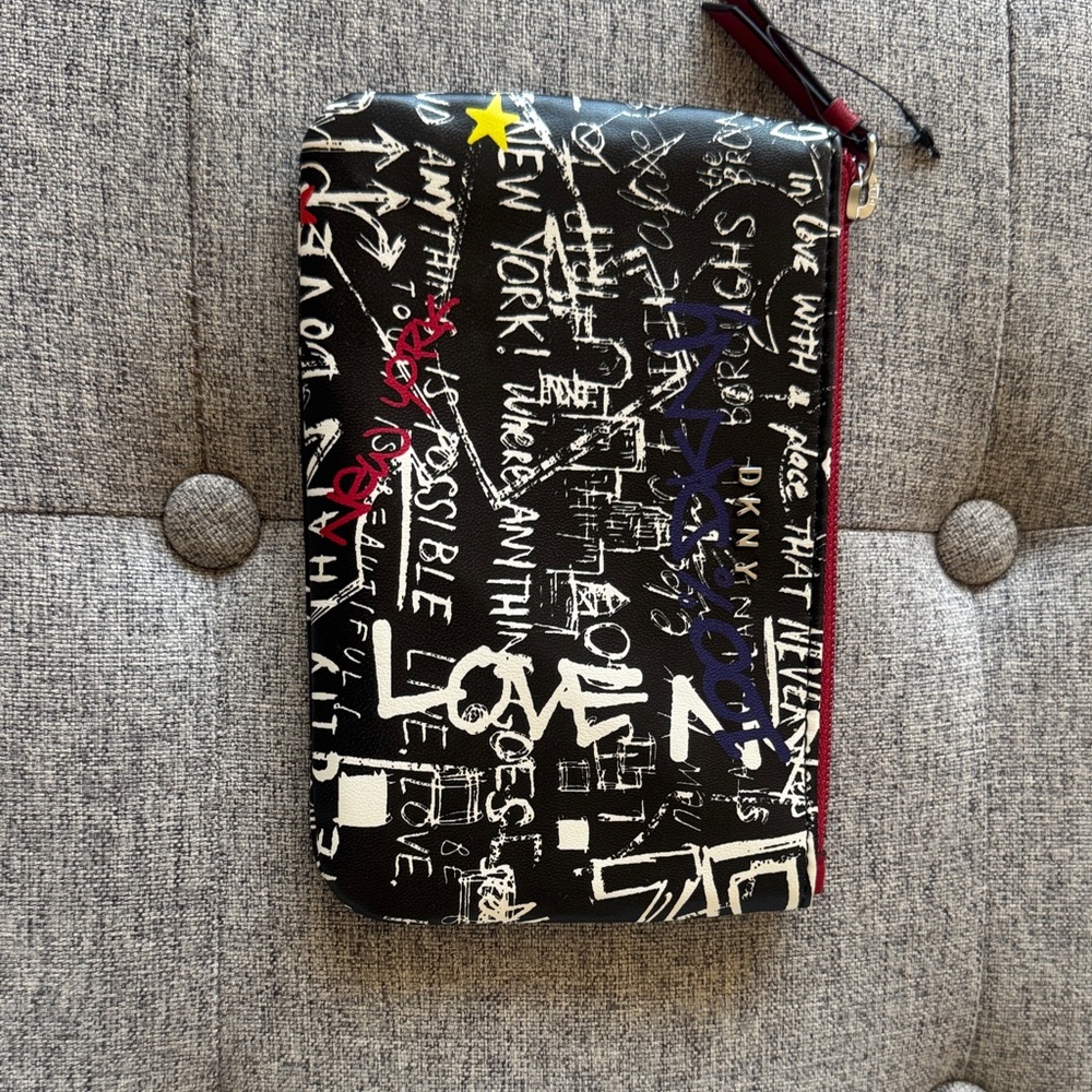 DKNYC Black and White Graphic Pouch with Yellow Star